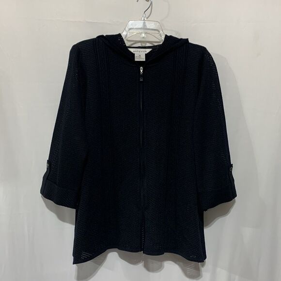 MISOOK Mesh Zip Up Hooded Jacket Tabbed Sleeves Side Vent Shoulder Pads women M - Picture 15 of 15